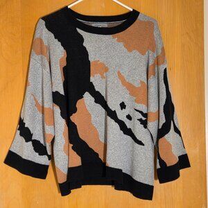 CABLE STITCH Pullover Sweater Womens XL Gray Abstract Cotton Silk Boxy Oversized